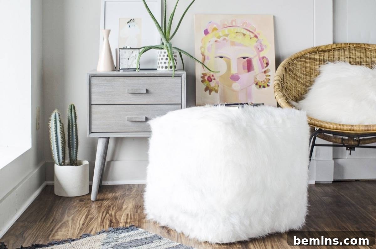 DIY Faux Fur Pouf on a Budget 10 Finished DIY Faux Fur Ottoman
