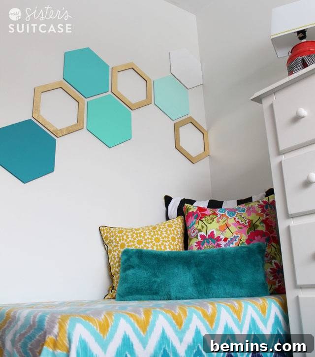 75 DIY Dorm Room Decor Ideas to Make It Your Own 13 Hexagon Wall Treatment