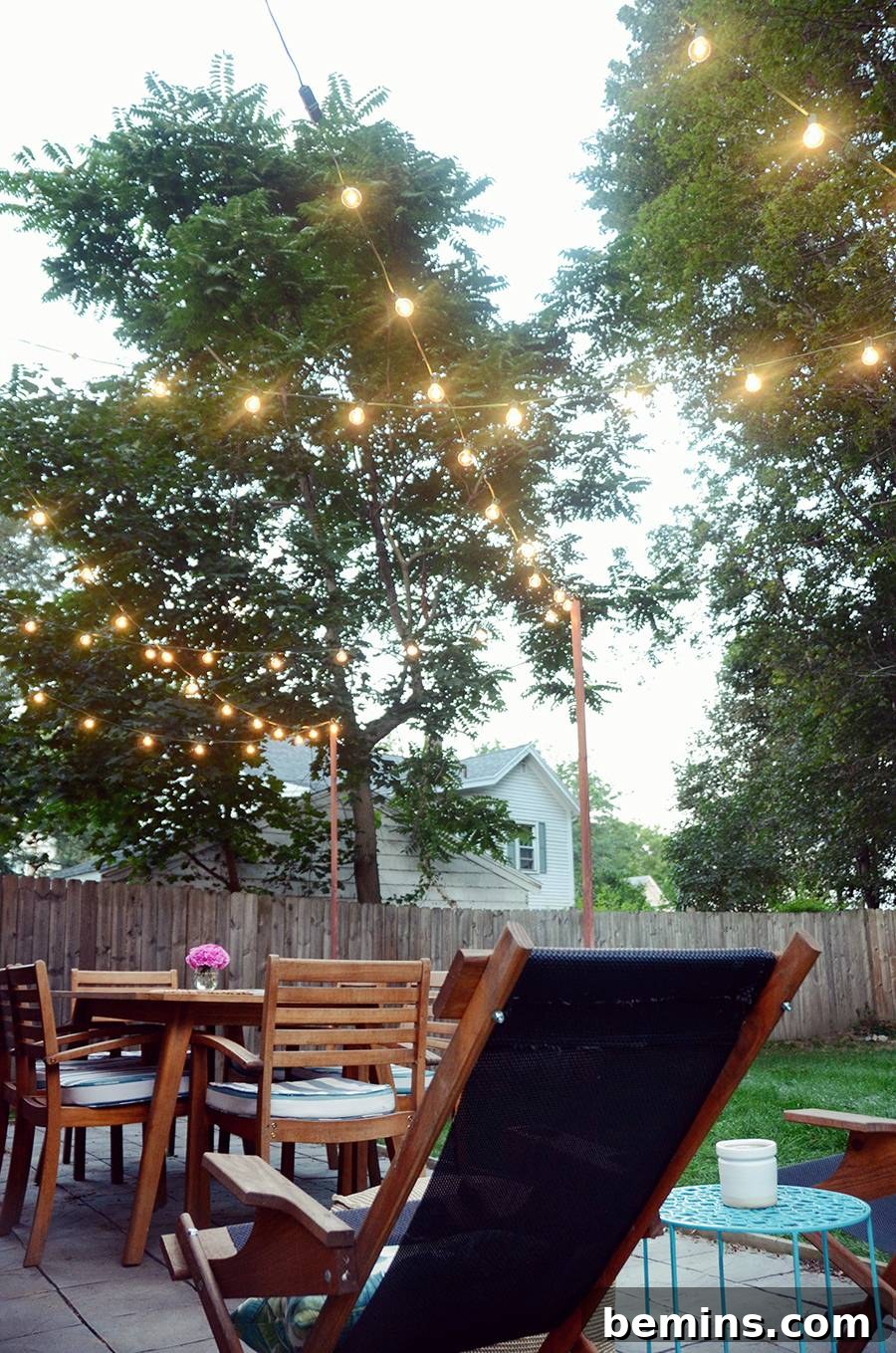 DIY Bistro Light Posts in Action