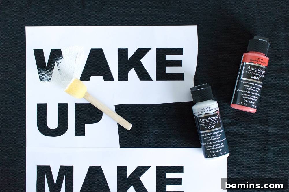 Applying Stencil to Pillowcase