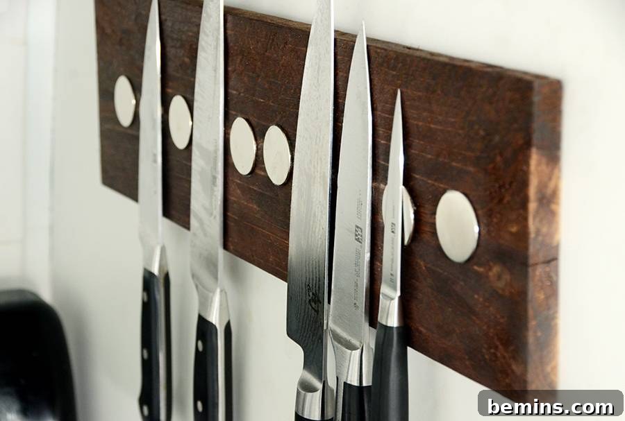 Finished DIY Magnetic Knife Rack
