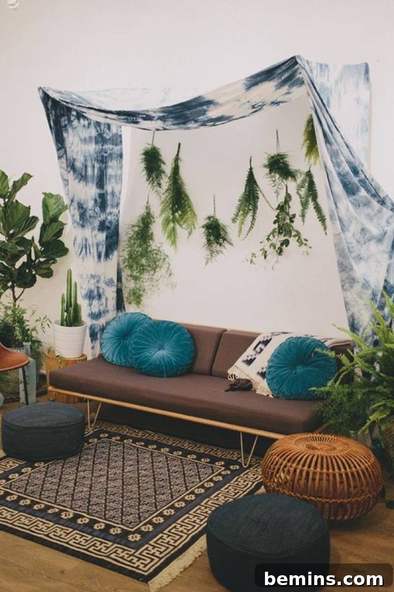 Dye and hang fabric on the wall