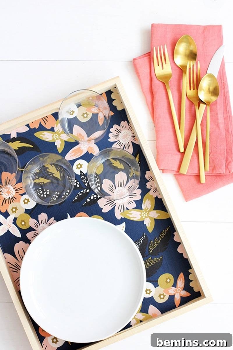 Serving tray lined with fabric