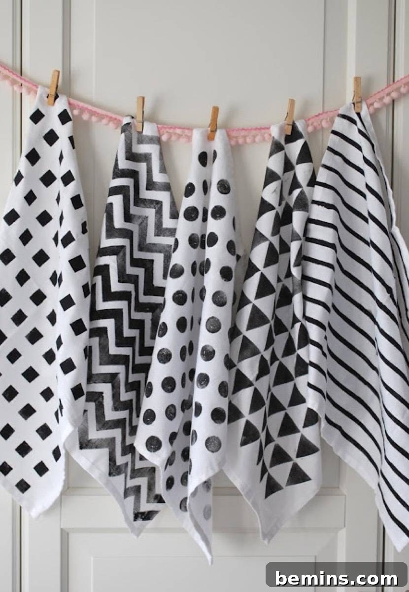 Stenciled tea towels