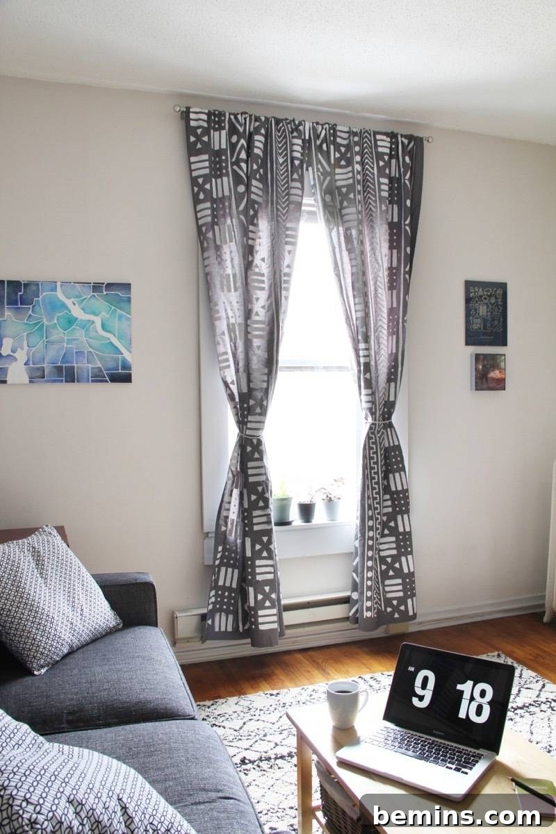 Stenciled fabric curtains