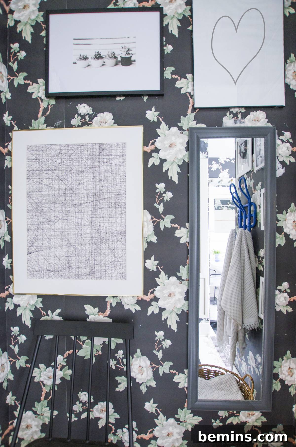 A closer view of the gallery wall, effectively covering imperfections.