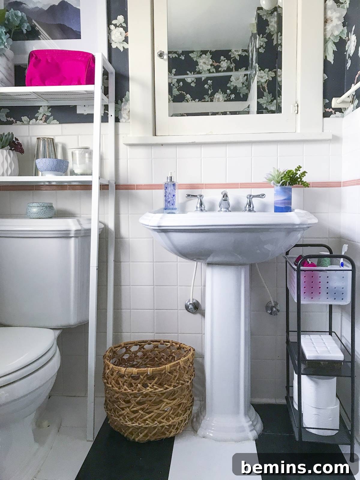 A Target stand providing easy access to toiletries for a young child.