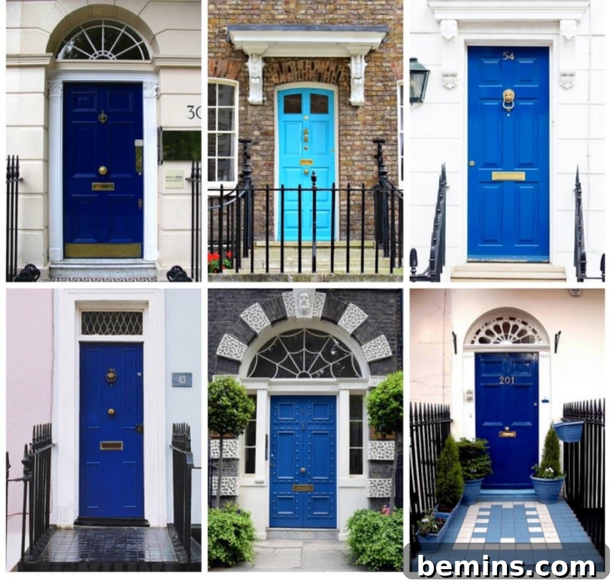 A Striking Entrance: A Front Door Transformation with Sherwin-Williams' 2018 Color Palette 4 A collection of charming blue doors from various locations in England, showcasing their unique styles and character.