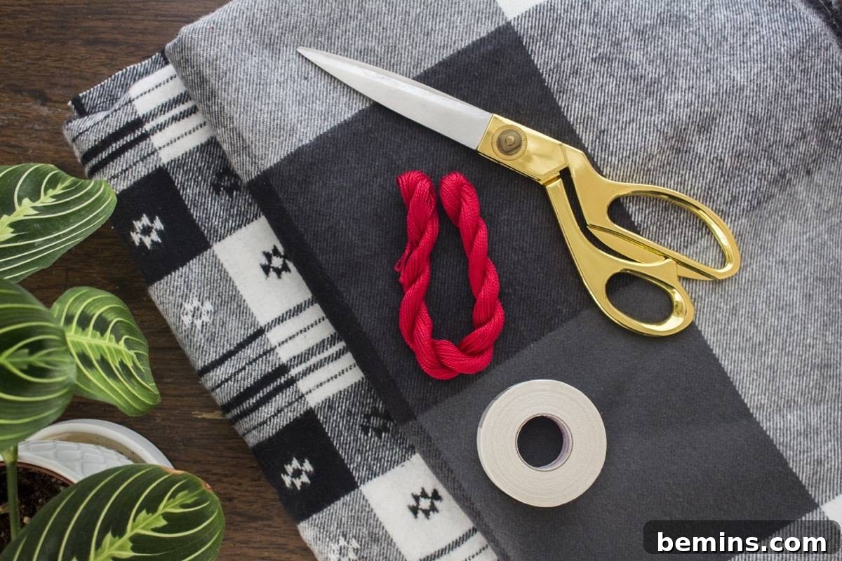 Materials for DIY Flannel Throw Blanket
