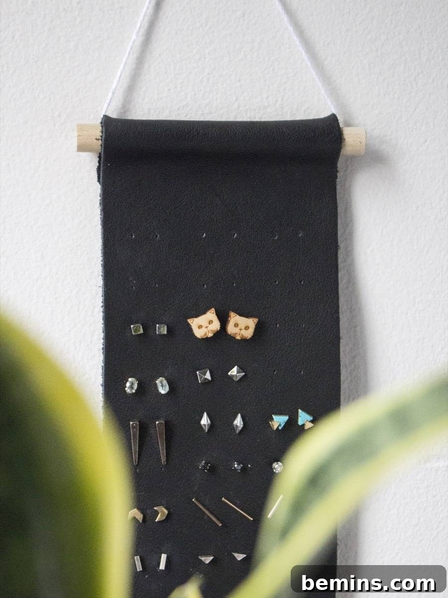 Sleek Stud Earring Display 11 Create this leather organizer - no leather tools required
