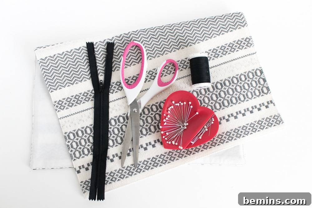 Sewing tools on black and white material
