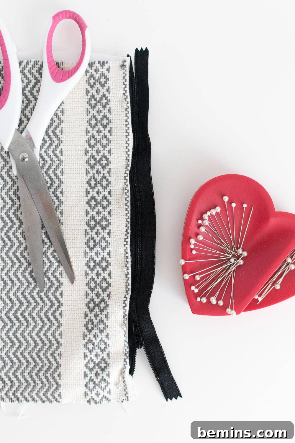 Scissors, cloth, ribbon, and pin holder