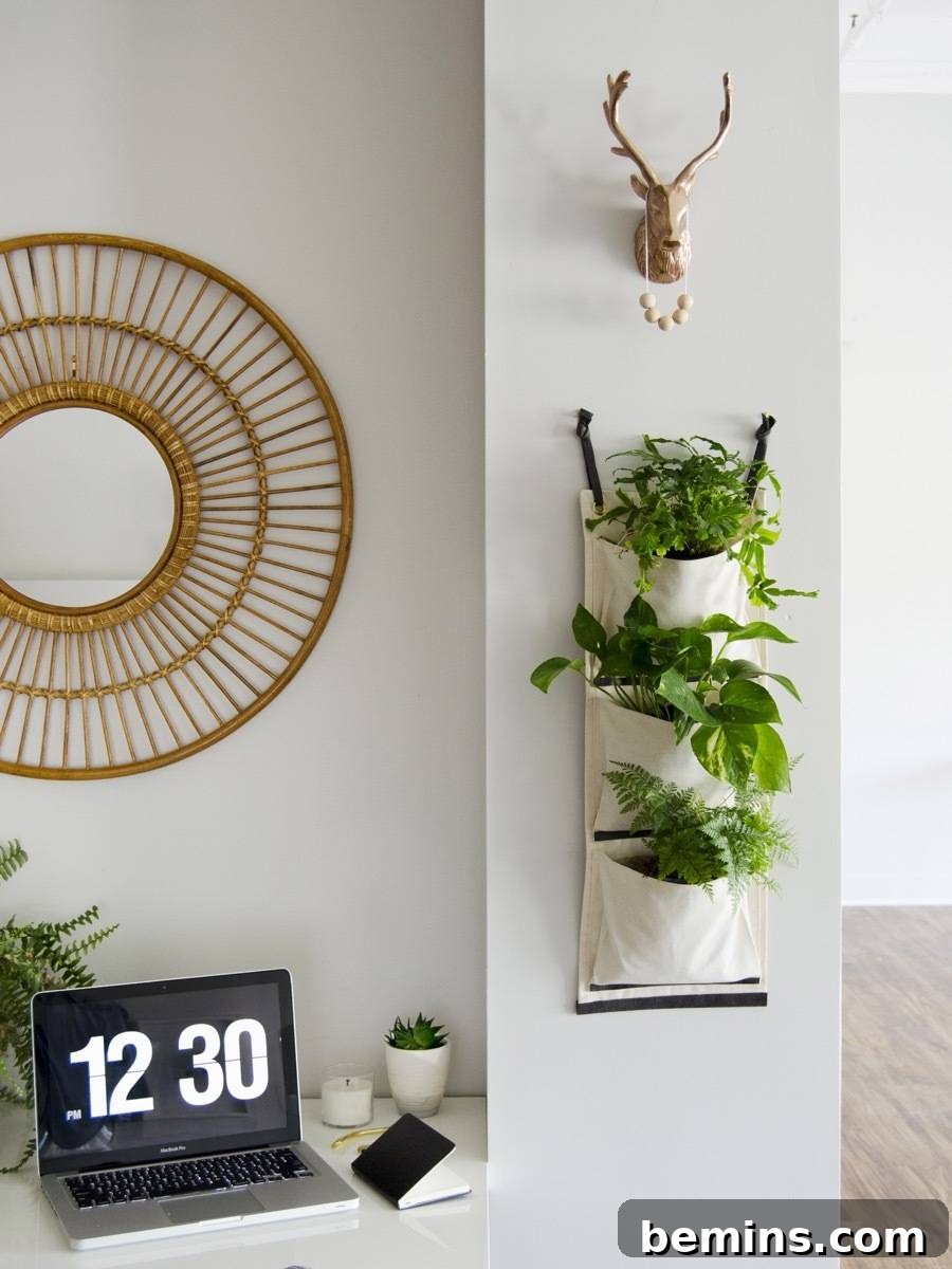 Completed simple fabric hanging planter showcasing beautiful plants
