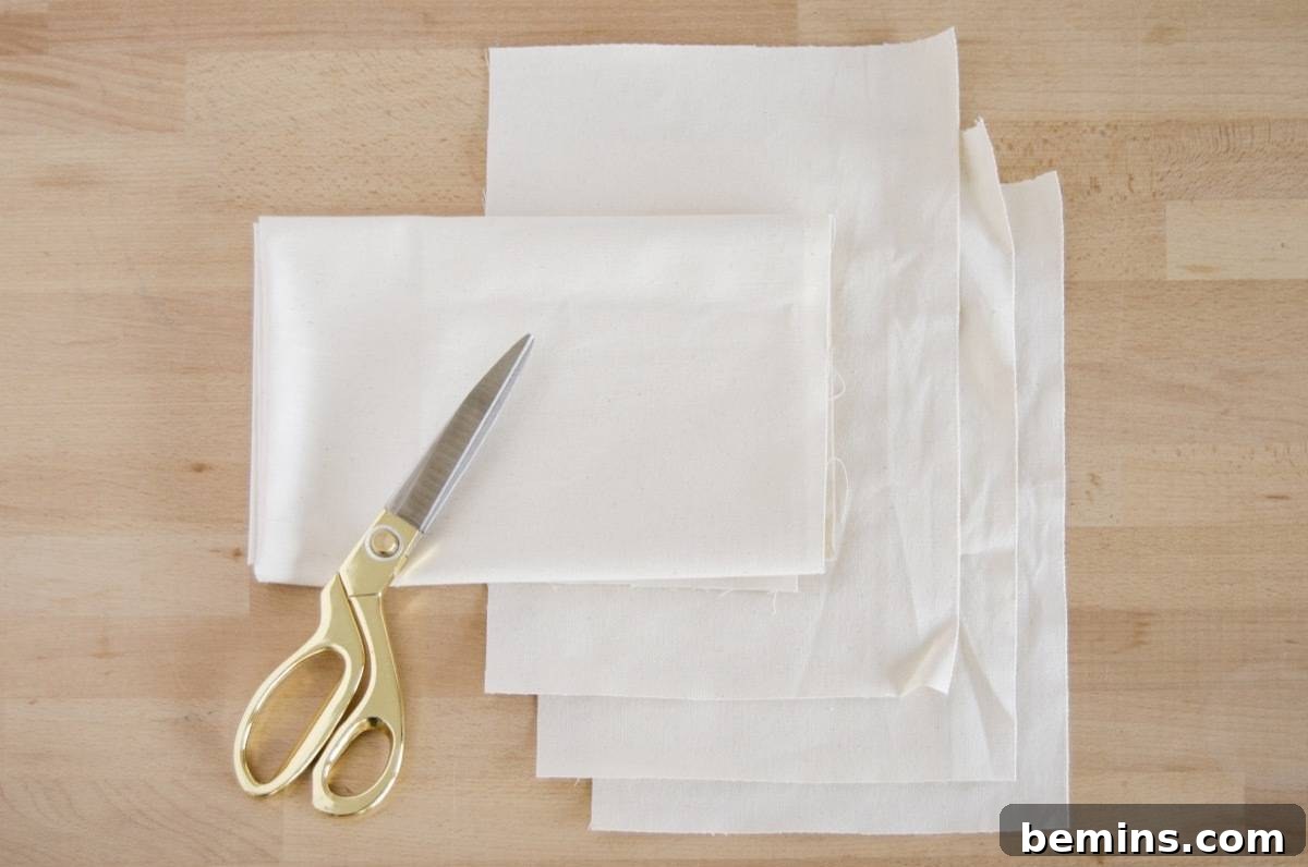 Cutting the fabric pieces for the hanging planter body and pockets