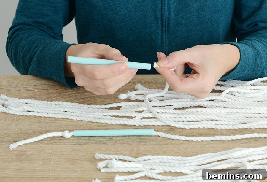 Creative DIY Wall Hanging with Plastic Straws and White Rope