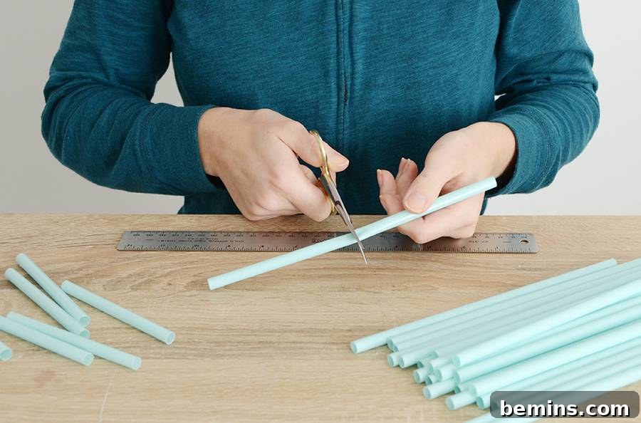 Cutting IKEA Sötvatten Straws for Wall Hanging Project