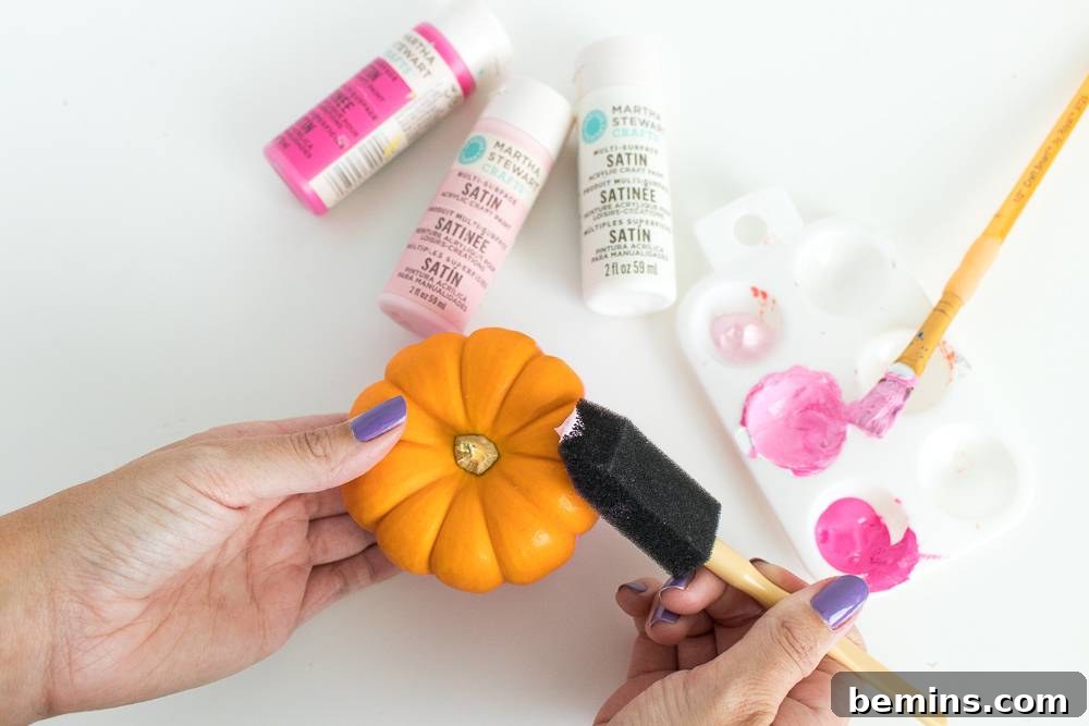 Fall's Easiest Decor Ombre Mini Pumpkins 6 Mini ombre pumpkin tutorial | Step 3: Blending the medium paint shade into the darkest color.
