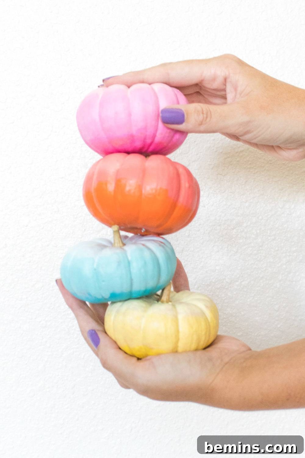 Fall's Easiest Decor Ombre Mini Pumpkins 7 A finished ombre mini pumpkin showing a perfect blend of three shades.