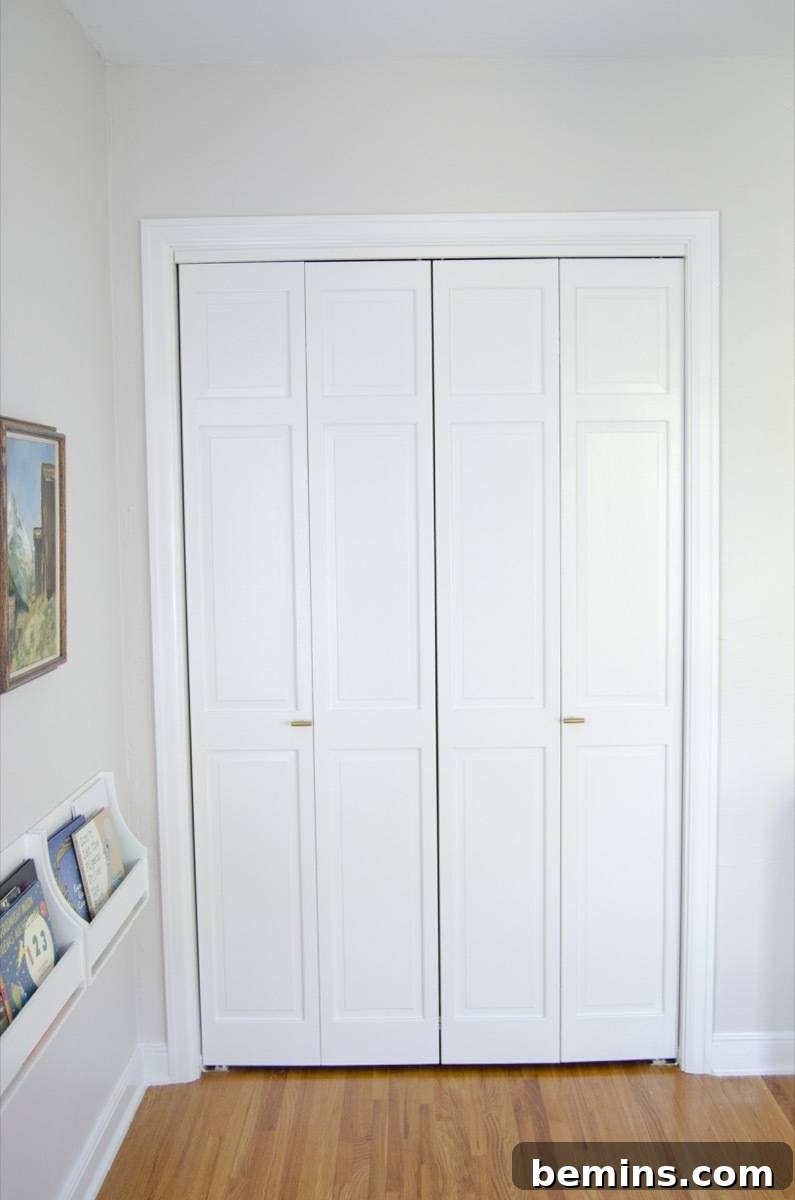 Closed white closet doors of the new Modular Closets system.