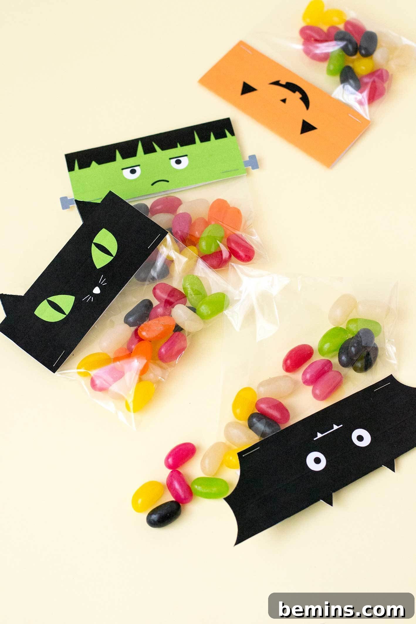 Close up of finished Halloween treat bags