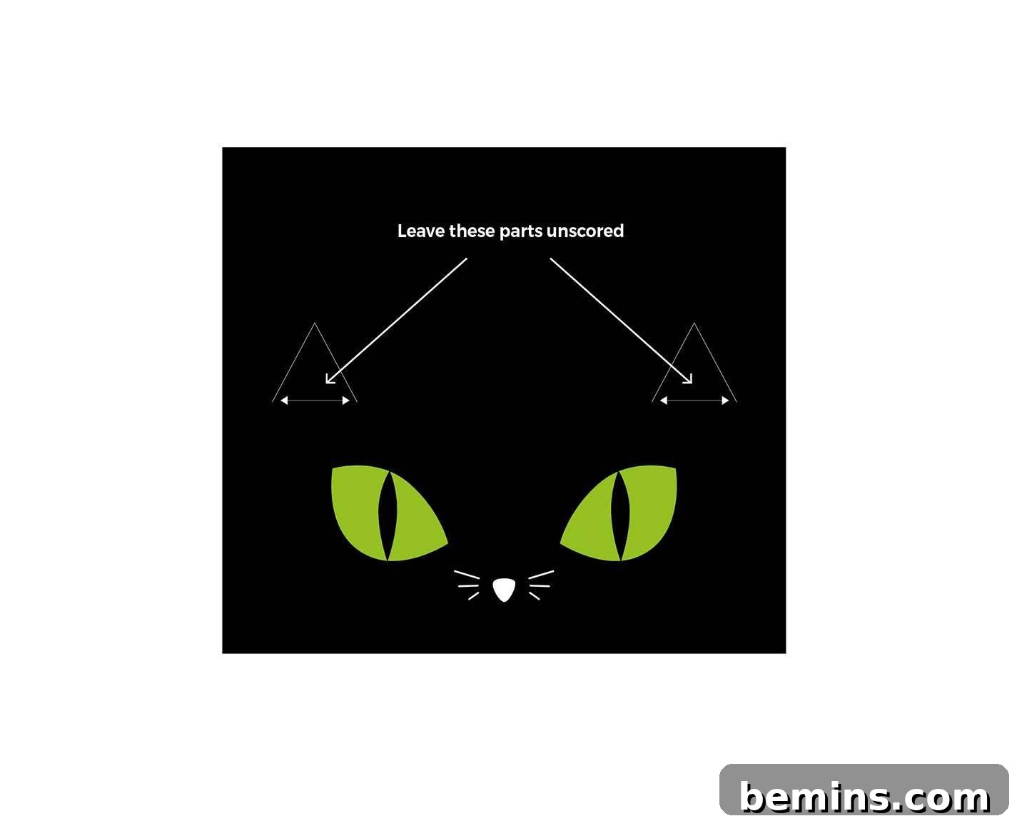 Close-up of the Halloween cat treat bag topper showing where to score