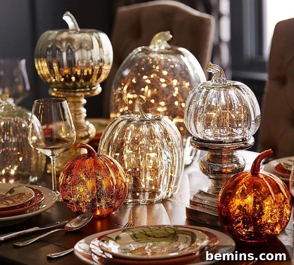 Illuminated Glass Pumpkin Halloween Centerpiece