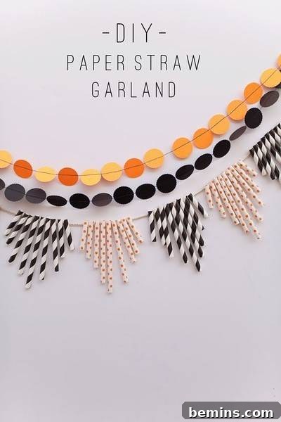 DIY Colorful Paper Straw Halloween Garland