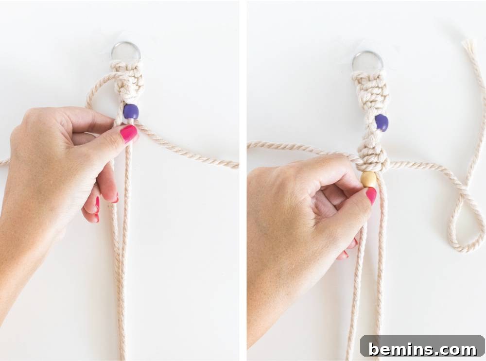 Unleash Your Creativity: Effortless Twisted Macrame Keychain Projects 7 Continuing the knotting process