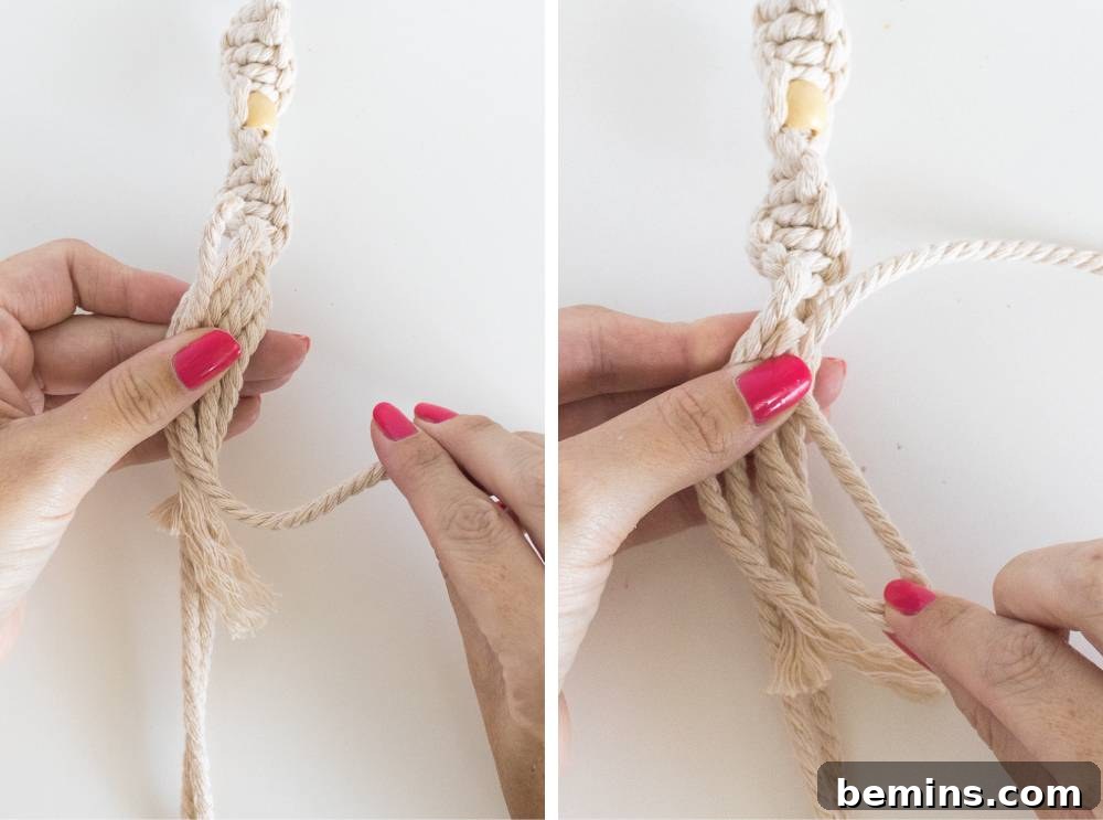 Unleash Your Creativity: Effortless Twisted Macrame Keychain Projects 8 Adding beads to the macrame keychain