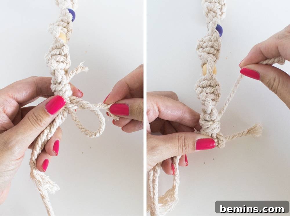 Unleash Your Creativity: Effortless Twisted Macrame Keychain Projects 9 Wrapping the end of the keychain to secure it