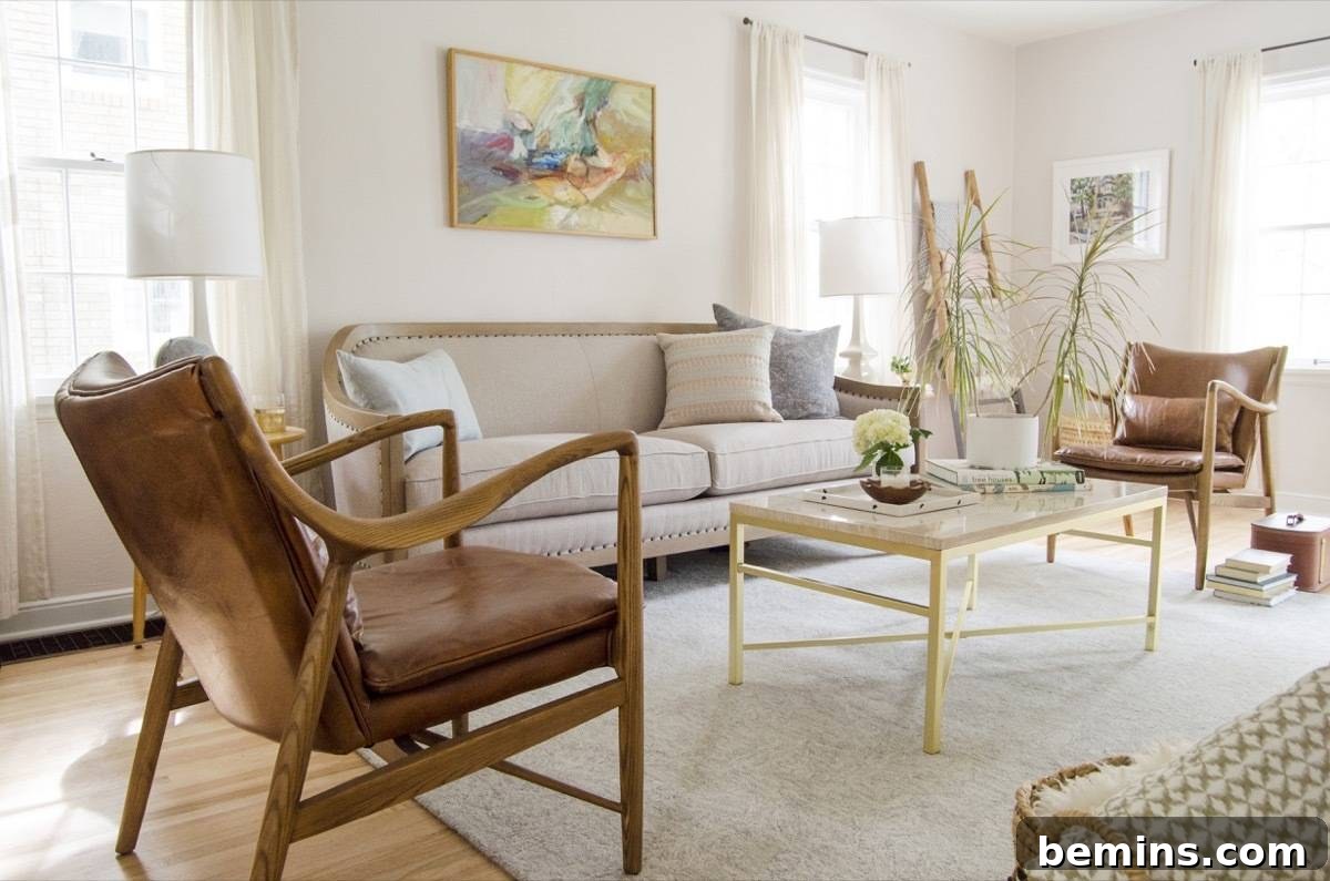 Living Room - Classic, Elegant, Leather Chair, Nailhead Trim Sofa, Gold and Marble Coffee Table