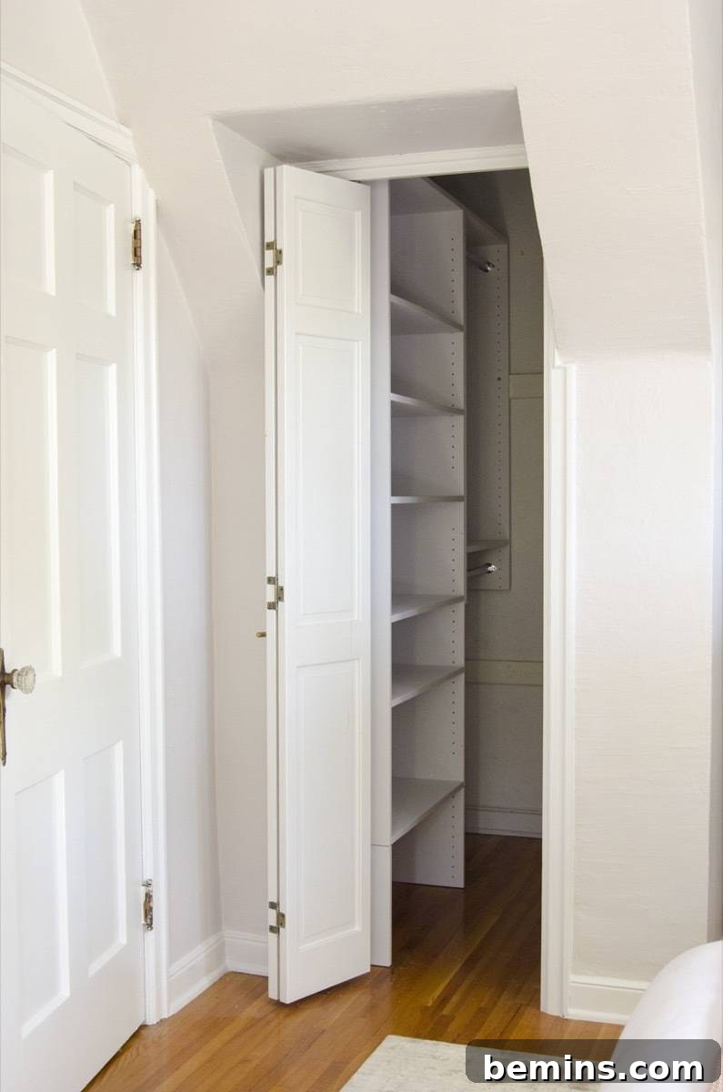 A Door to a Closet with Empty Shelves Inside.