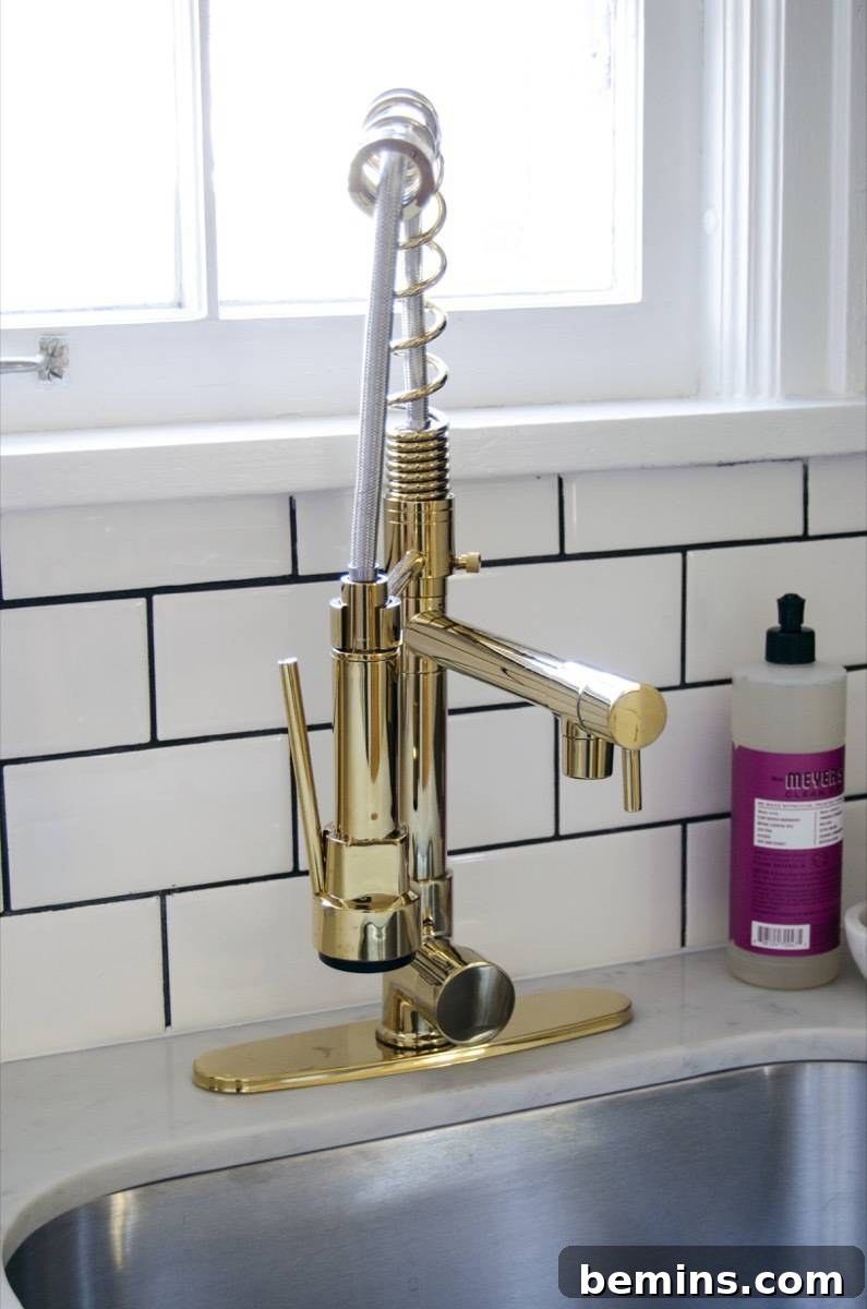 Gold Kitchen Faucet Detail with Stainless Steel Sink