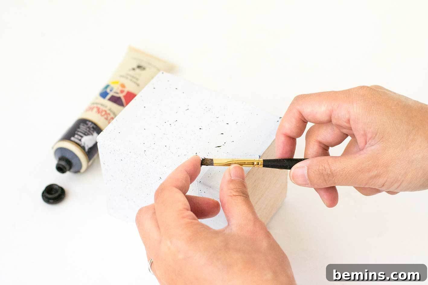 Paint flecked balsa wood planter design