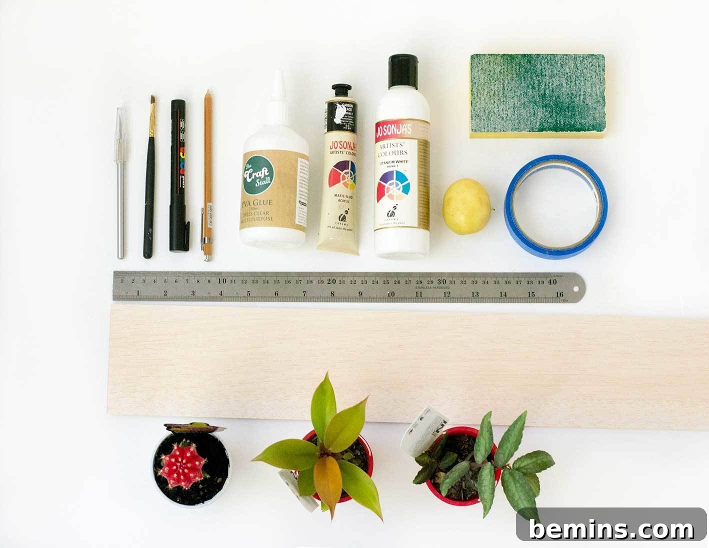 Materials for creating balsa wood plant pot DIY