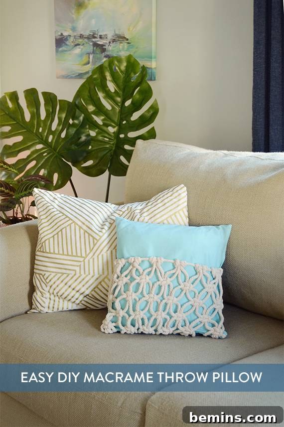 DIY Boho Macrame Throw Pillow - Pinterest Share
