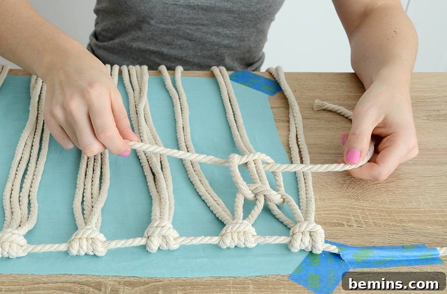 DIY Boho Macrame Throw Pillow - Half of a Square Knot