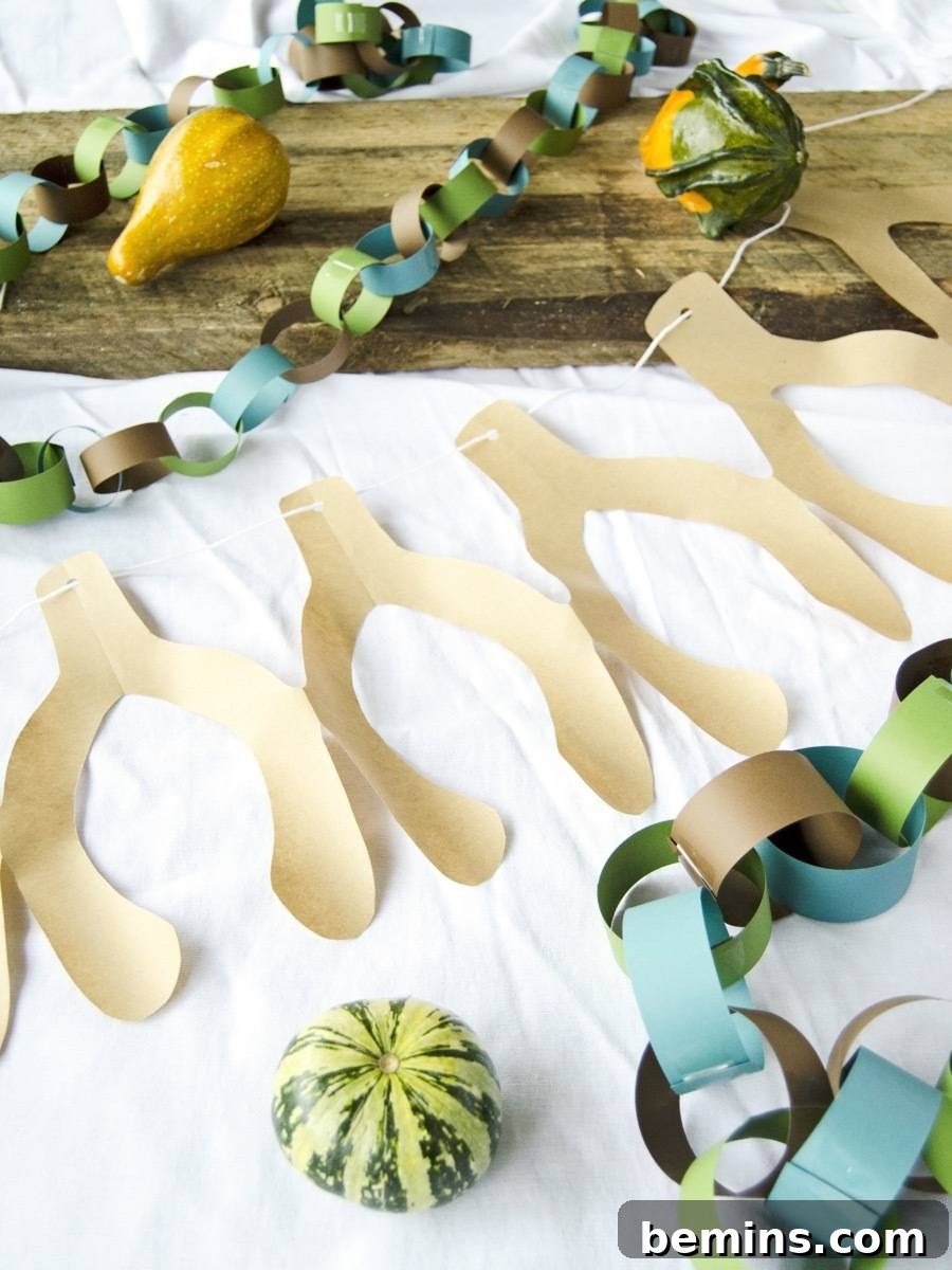Thanksgiving decoration: Paper Chain Wishbone Garland displayed