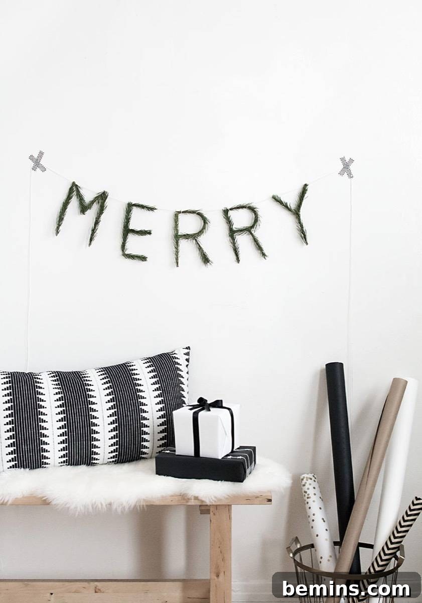 A black wall hanging that says "MERRY".