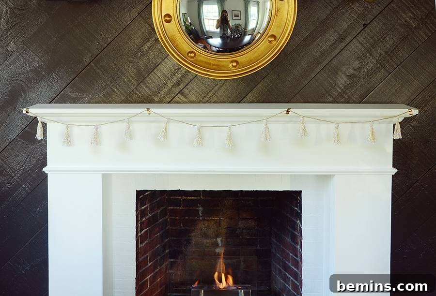 DIY Gold Tassel Garland on a mantel