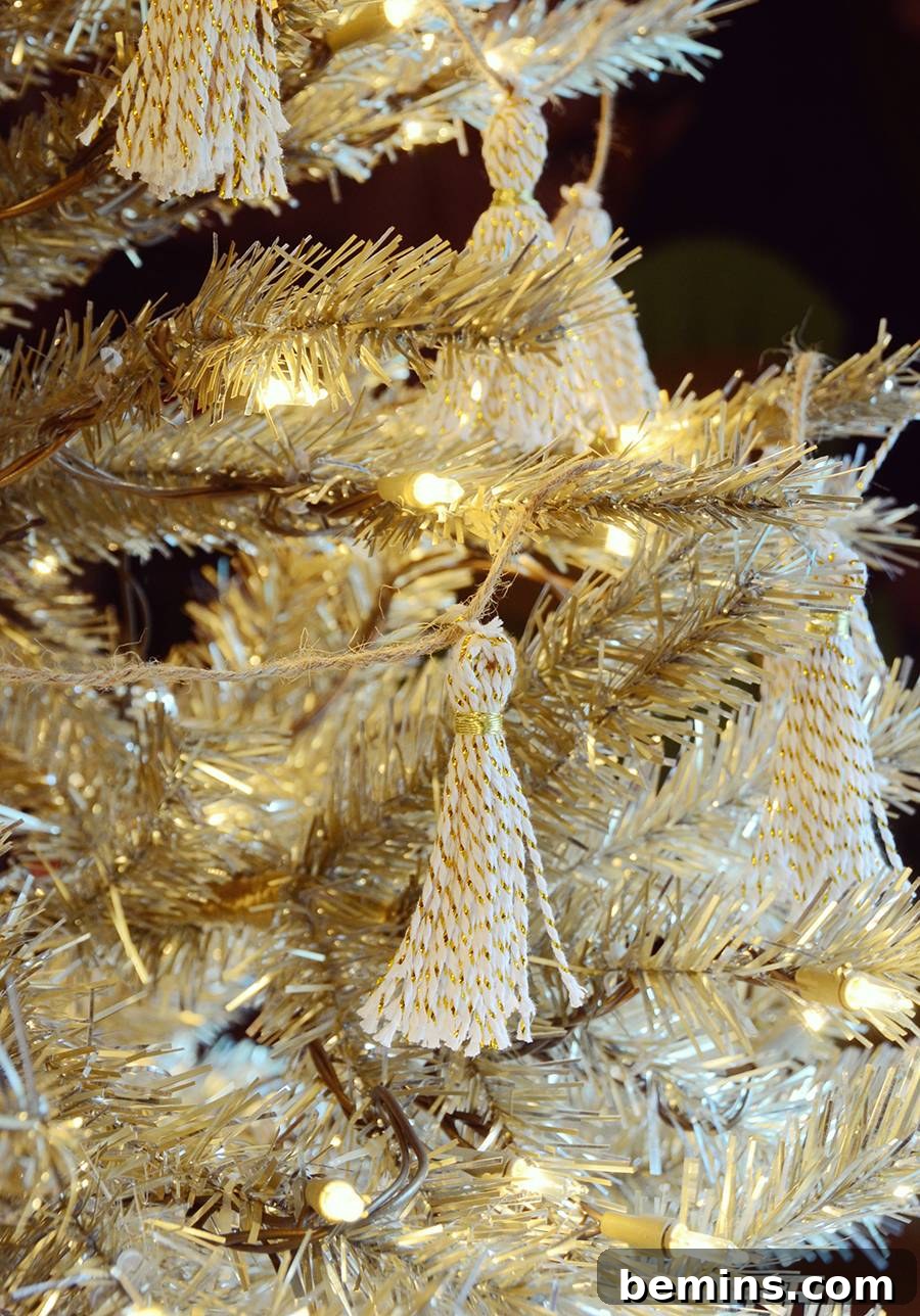 DIY Gold Tassel Garland on a gold Christmas tree