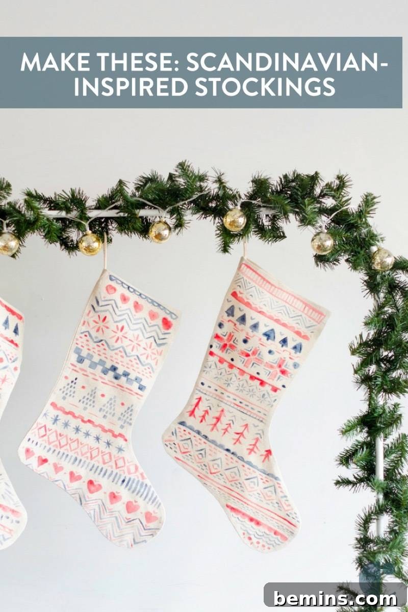 Hand-painted Nordic-inspired Stockings | How to create a watercolor effect when painting plain stockings for Christmas.