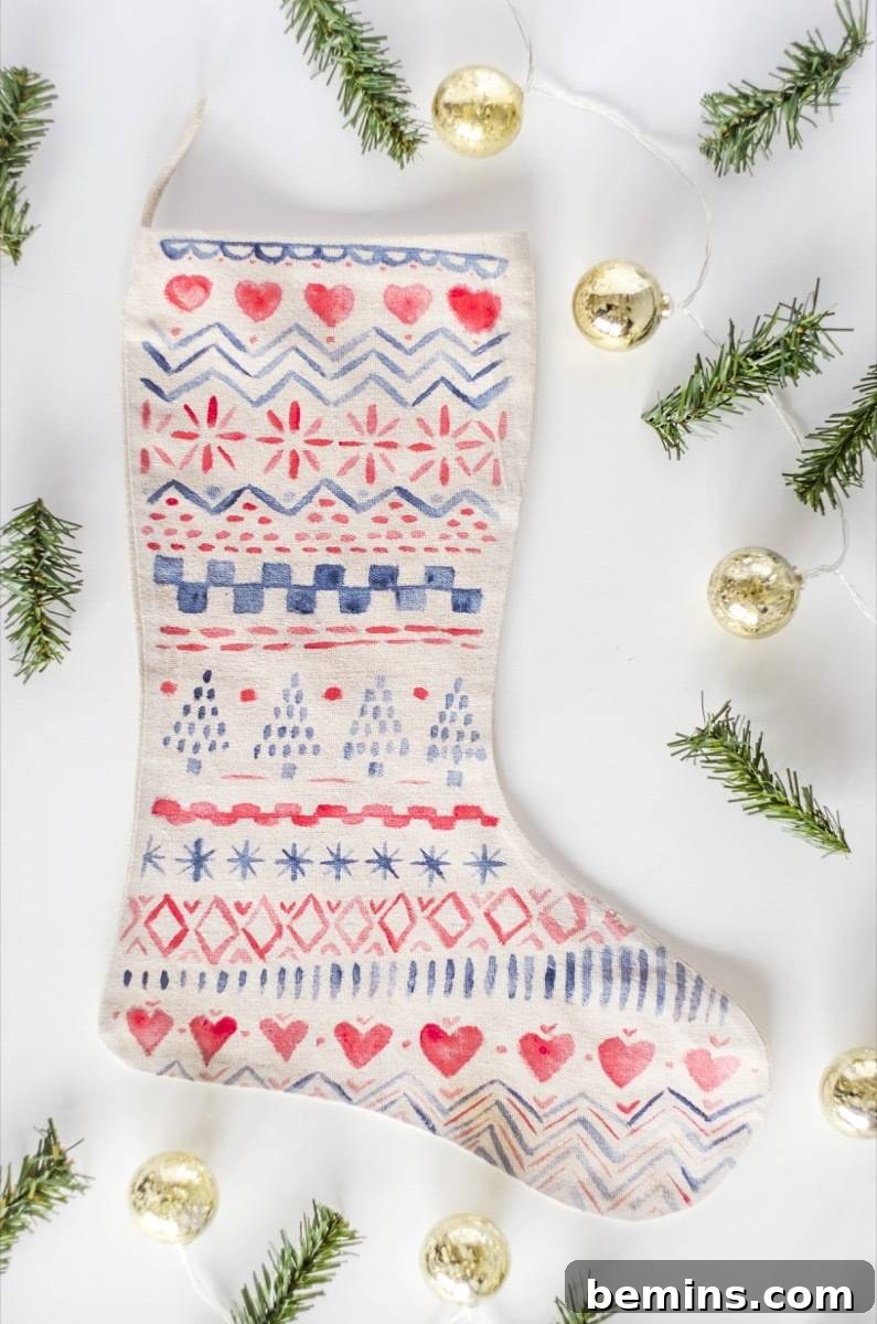 How to paint plain stockings with cute Scandinavian-inspired patterns and customize their cuffs.