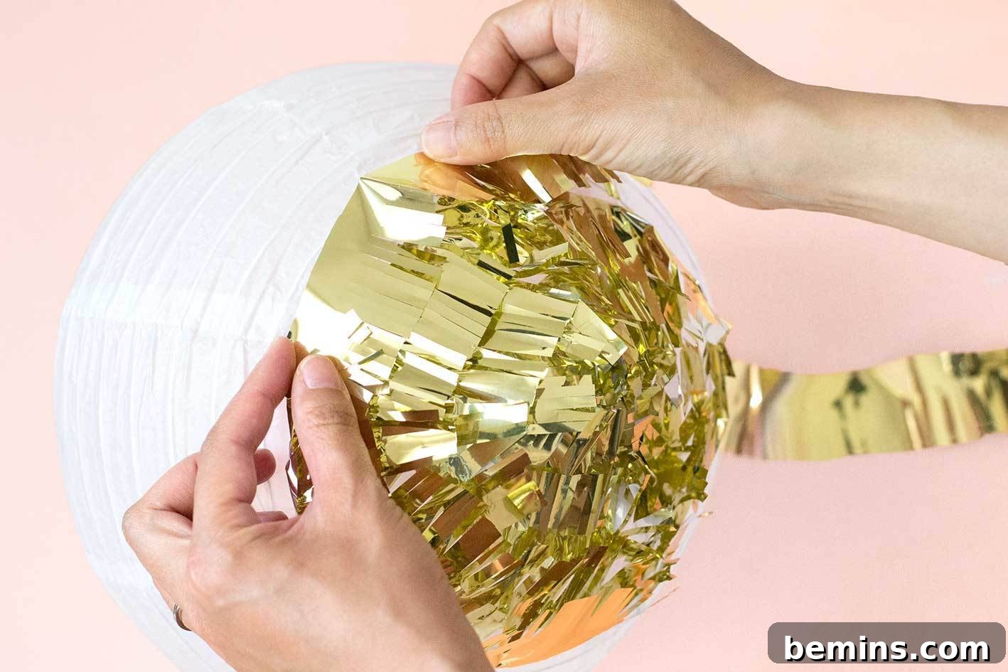 Bauble Piñata Step 5b - Apply Fringe to Lantern