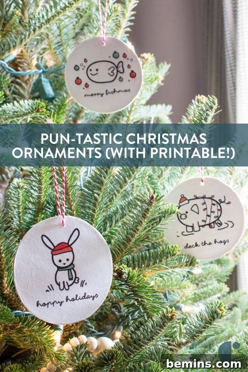 Punny Christmas ornaments DIY (with printable) - It's time to deck the hogs and have a hoppy holiday!