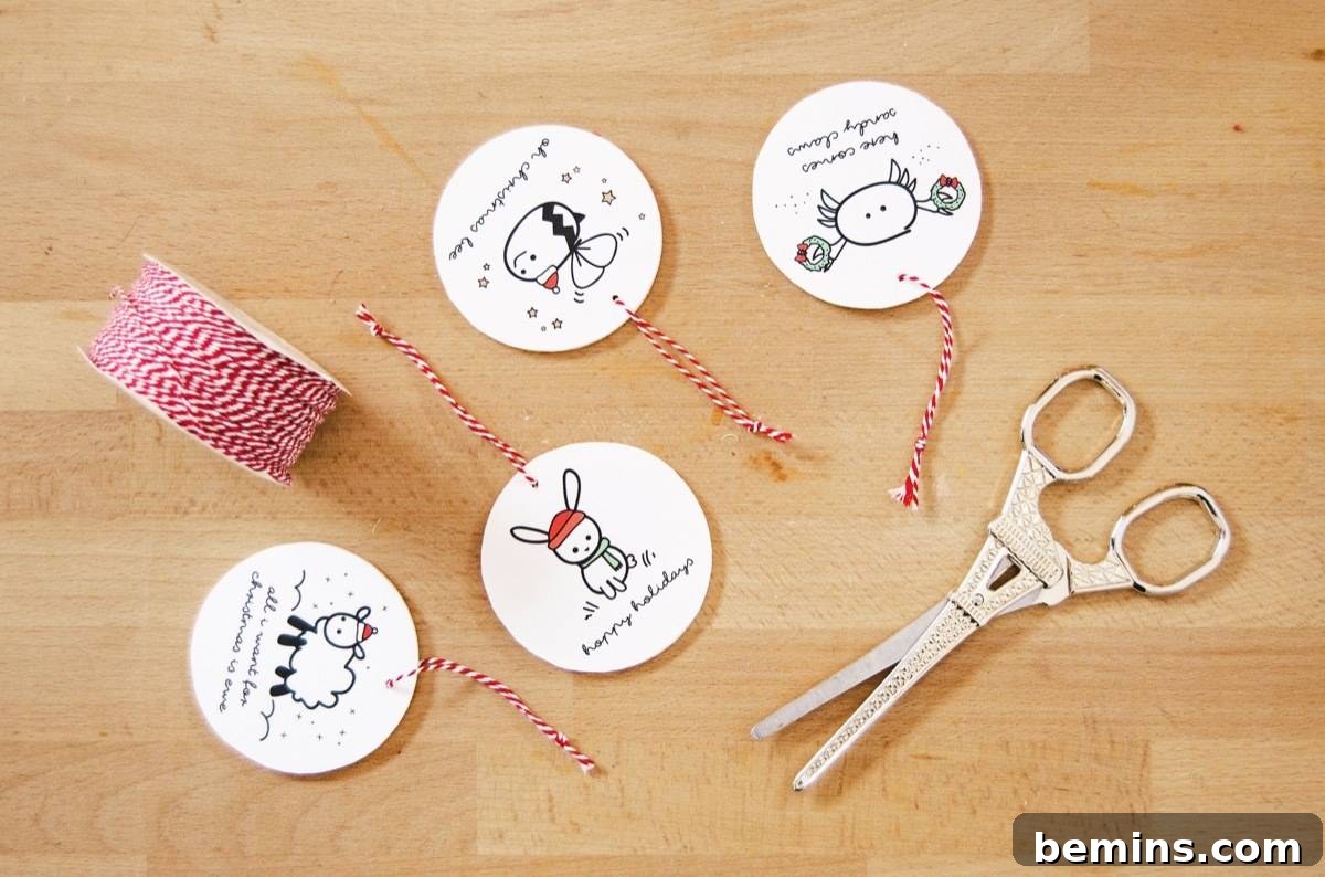 Punny Christmas ornaments - Drilling a hole and adding twine