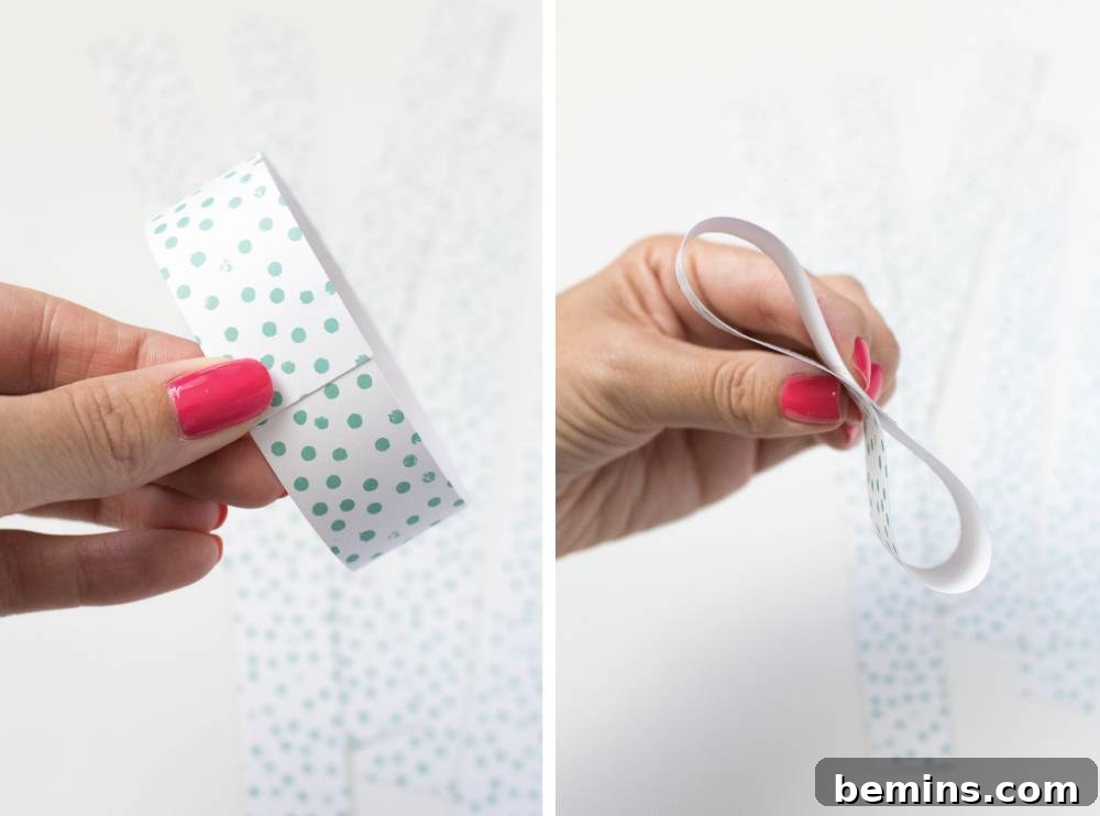 Making a Loop with White and Blue Paper for Looped Bow
