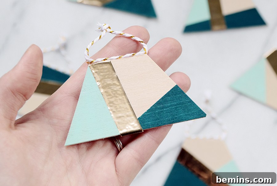 DIY Color Blocked Balsa Wood Ornaments