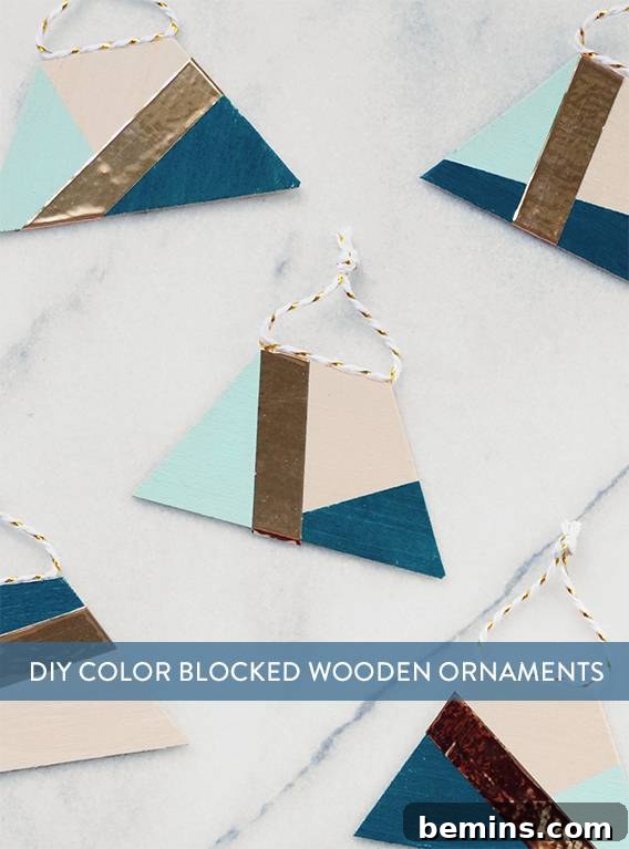 DIY Color Blocked Balsa Wood Ornaments