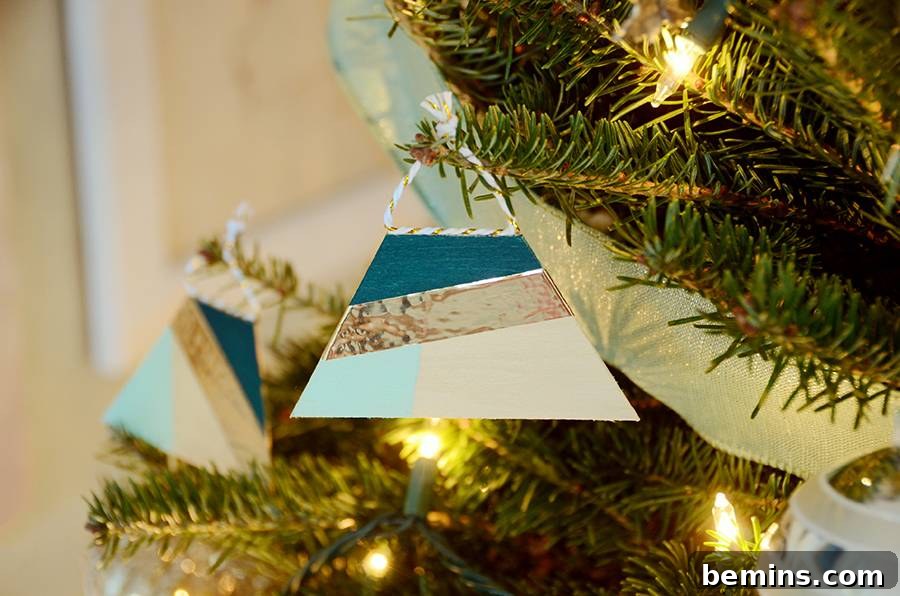 DIY Color Blocked Balsa Wood Ornaments